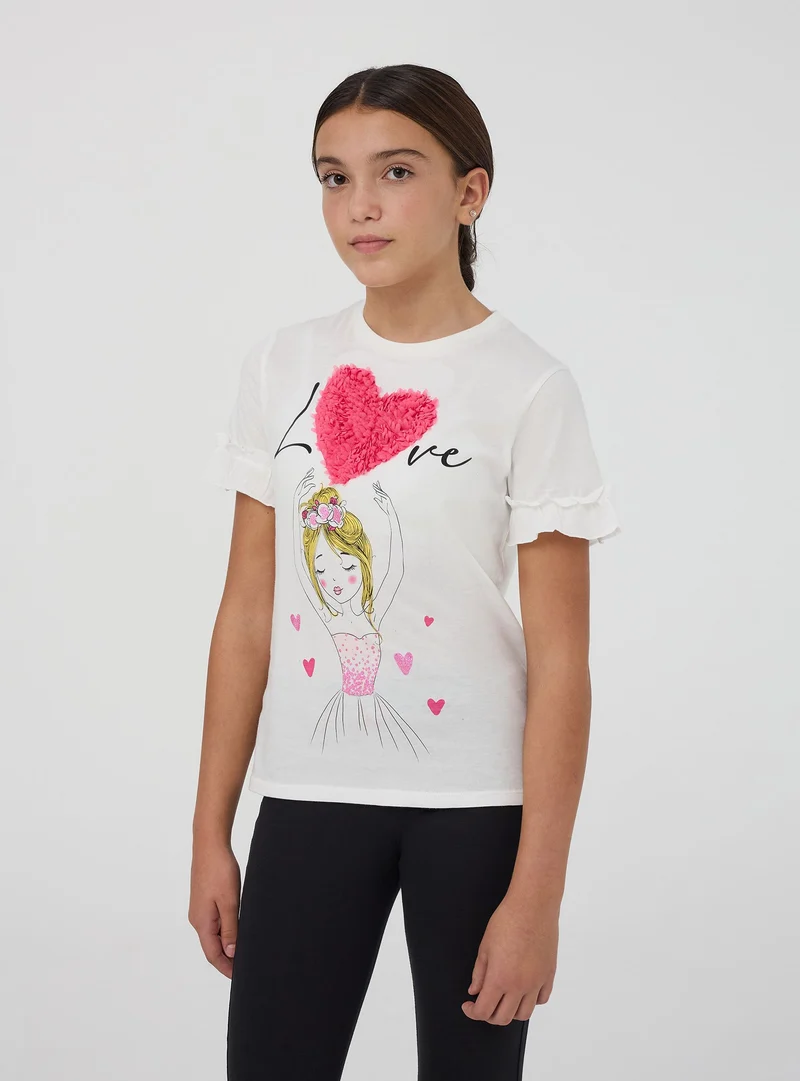 T-shirt stampa bambola con applicazioni