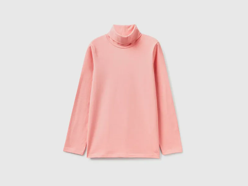 T-shirt stretch con collo alto