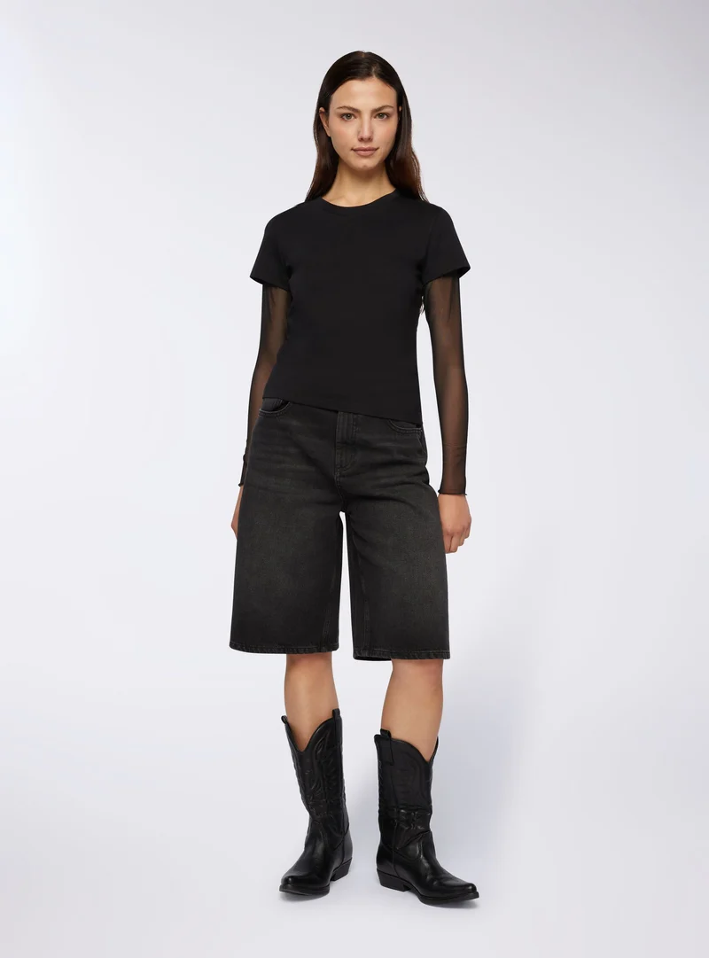 T-shirt manica lunga con maniche in tulle