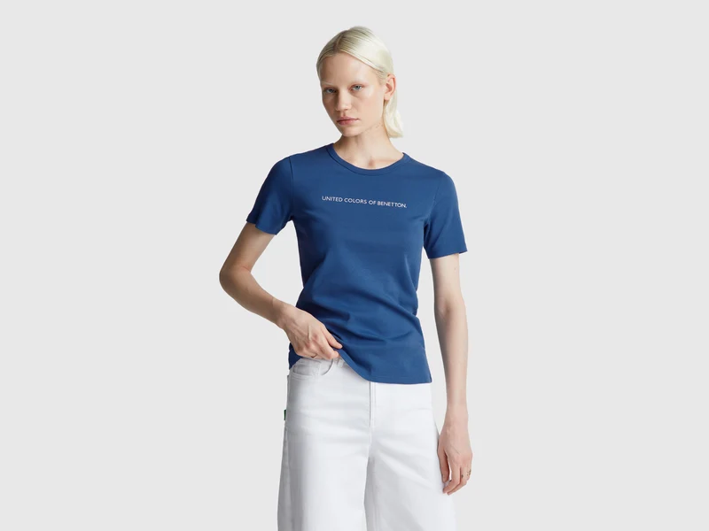 T-shirt 100% cotone con stampa logo glitter