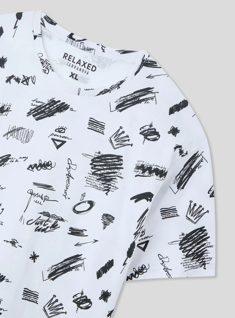 T-shirt stampa stile graffiti all-over