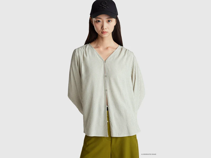 Camicia a righe con scollo a V