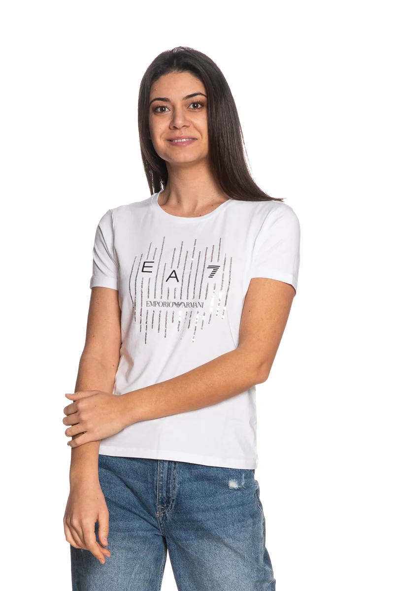 T Shirt Ea7 Logo Series Crss Tee Da Donna Bianca