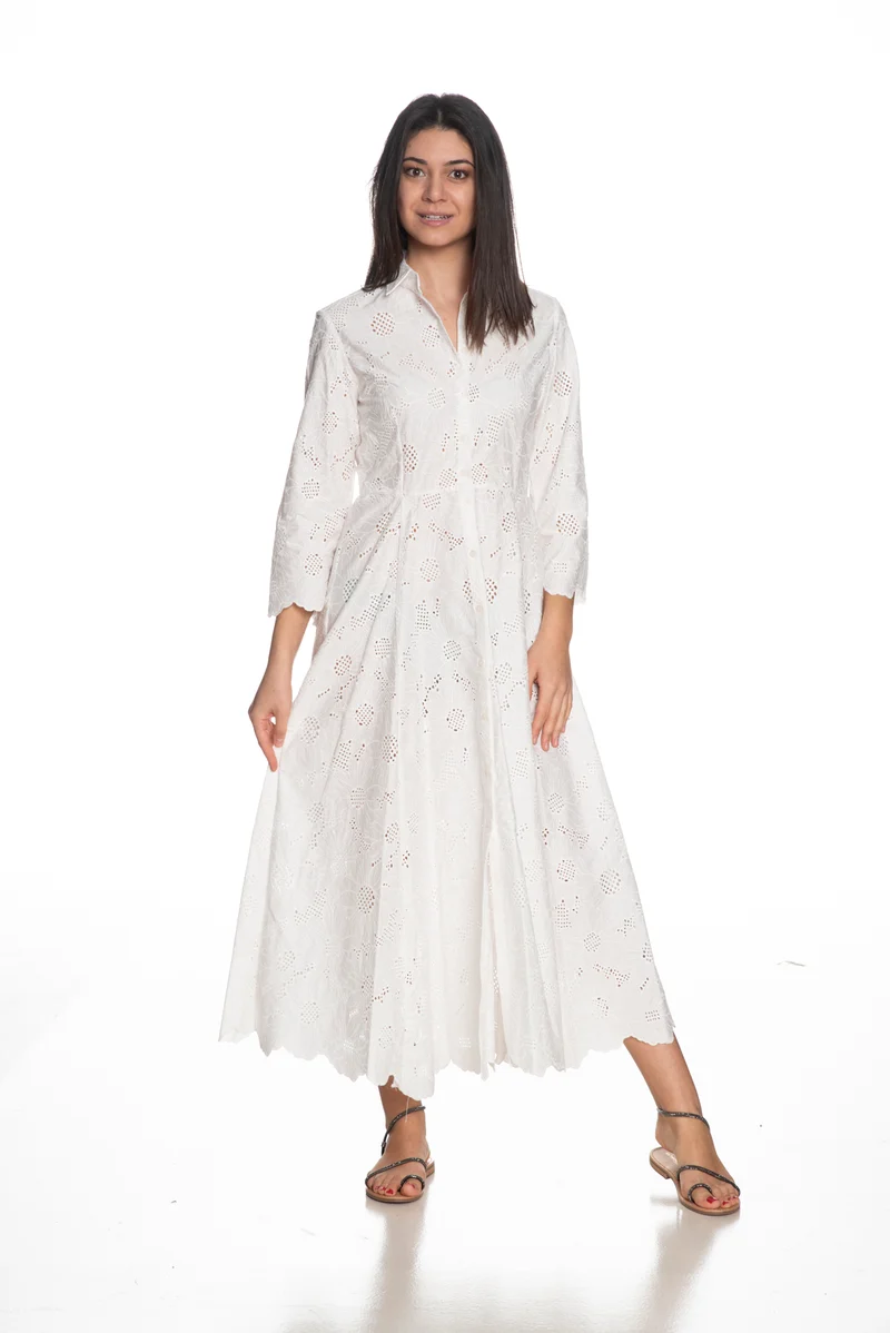 Abito Lungo Miss Bastoncino Lace Da Donna Bianco