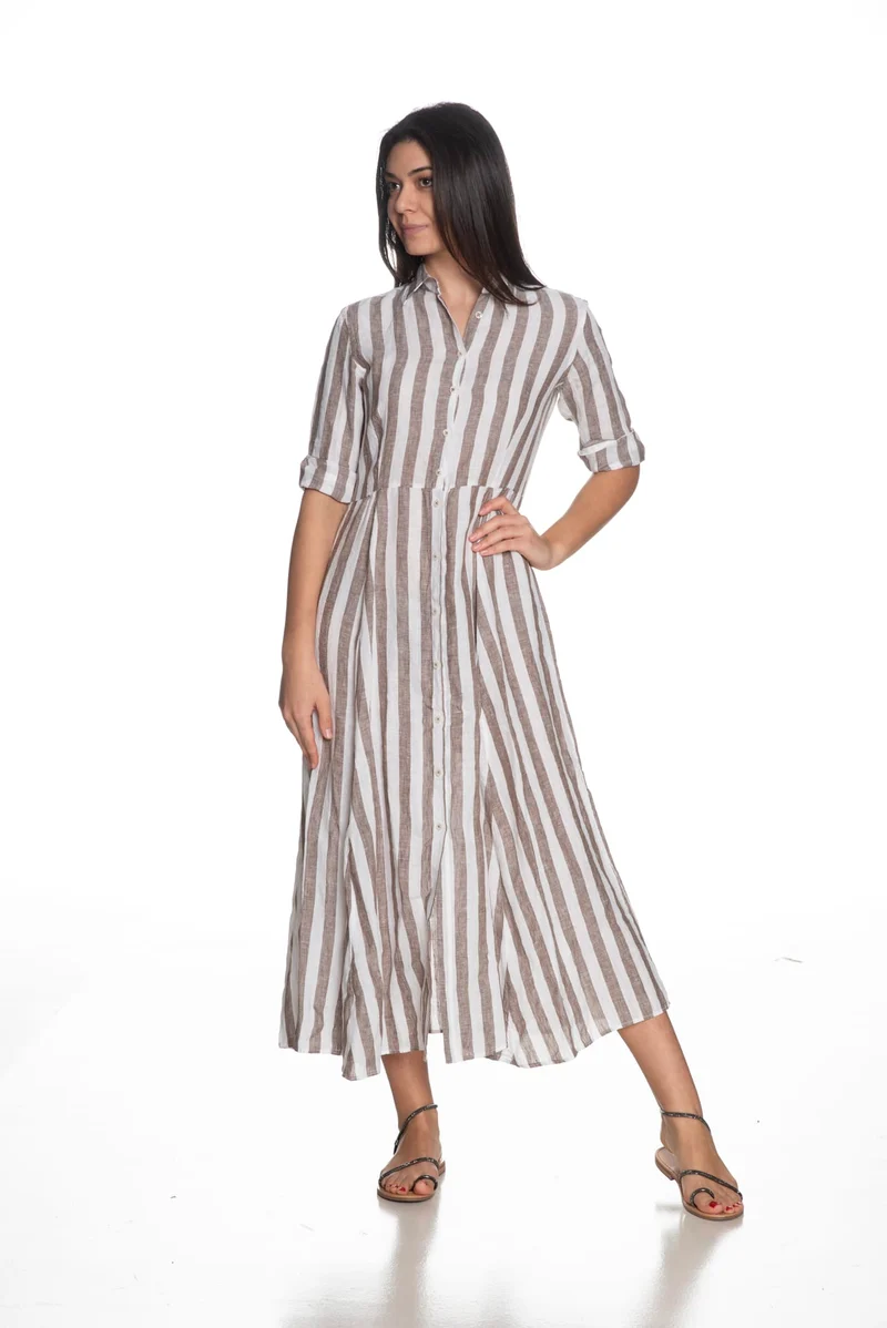 Abito Lungo Miss Bastoncino Stripes Da Donna Righe Bianco Noce