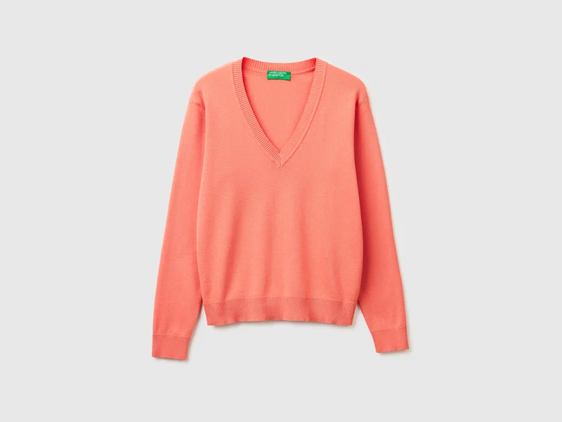 Maglia pesca in cotone tricot con scollo a V