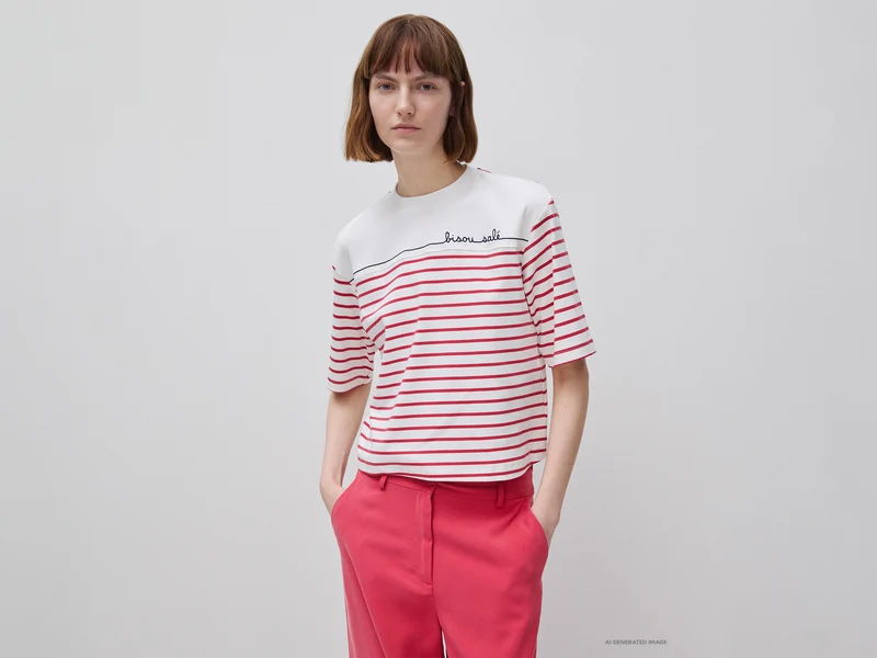 T-shirt a righe marinière con ricamo