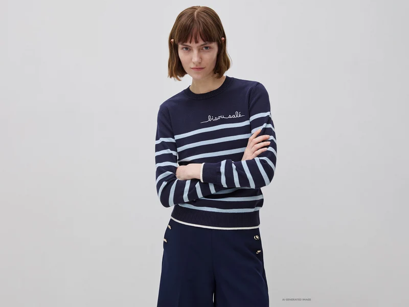 Maglia a righe con scritta ricamata