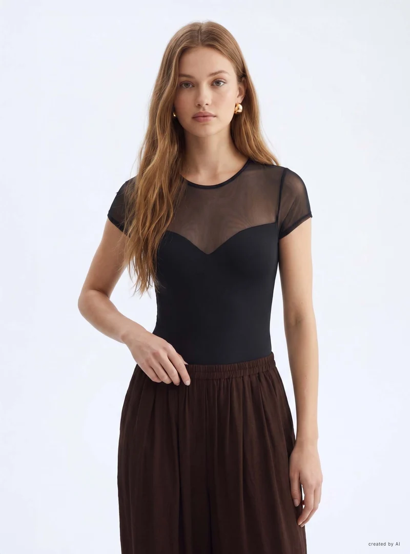 Body con inserto in tulle