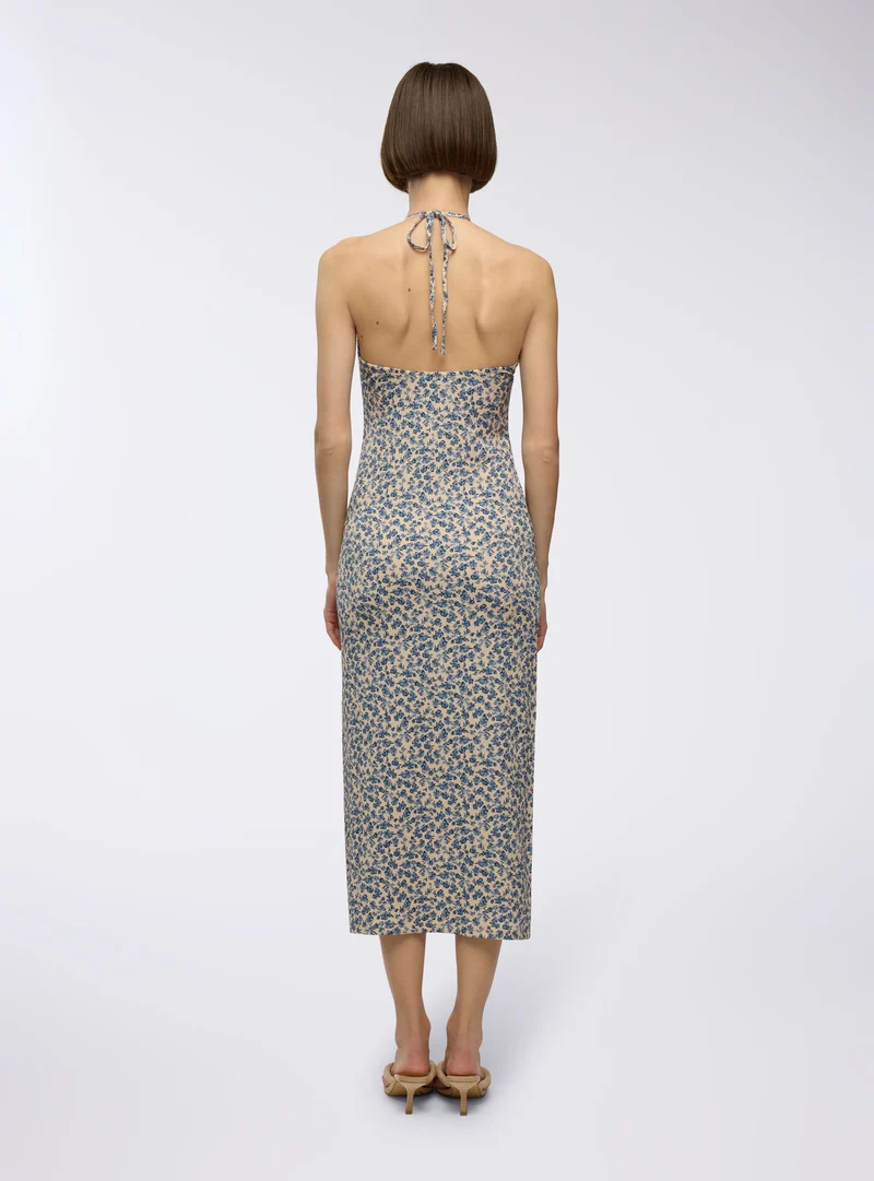 Vestito lungo a fiori con scollo all'americana
