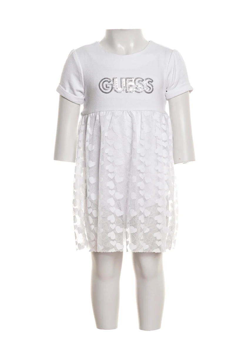 Abito Corto Guess Dress Whi Hearts Da Bambina Bianco