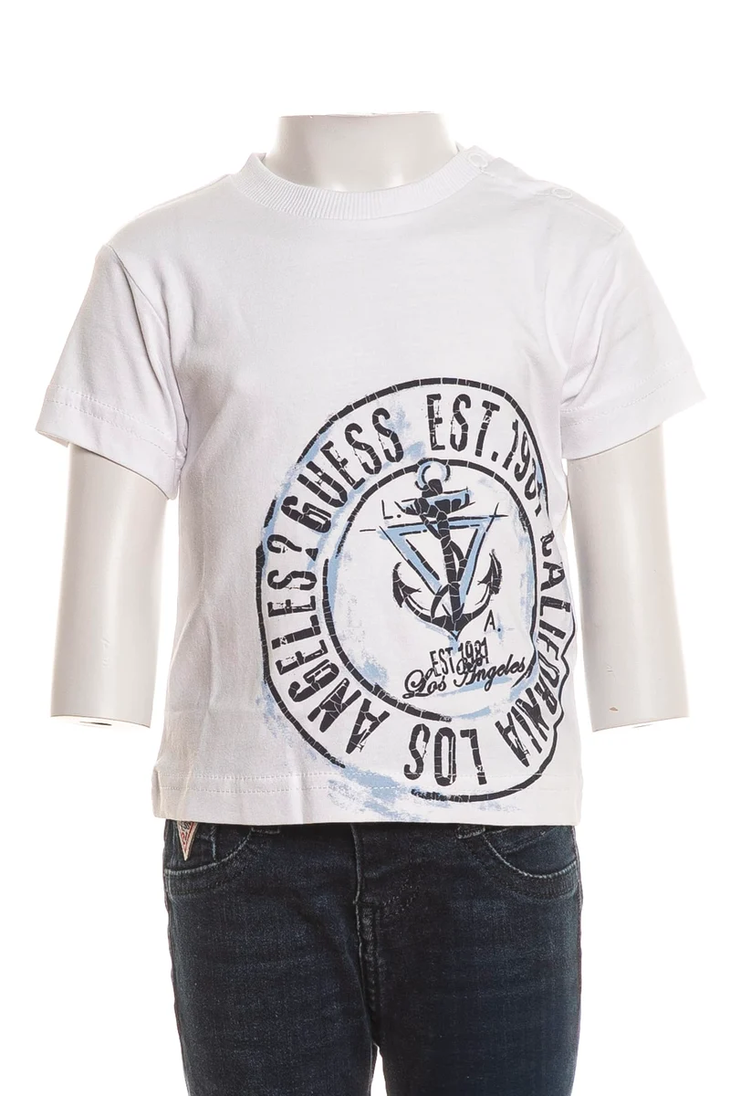 T Shirt Guess Ssl Naval Stamp Tee Da Bambino Bianca