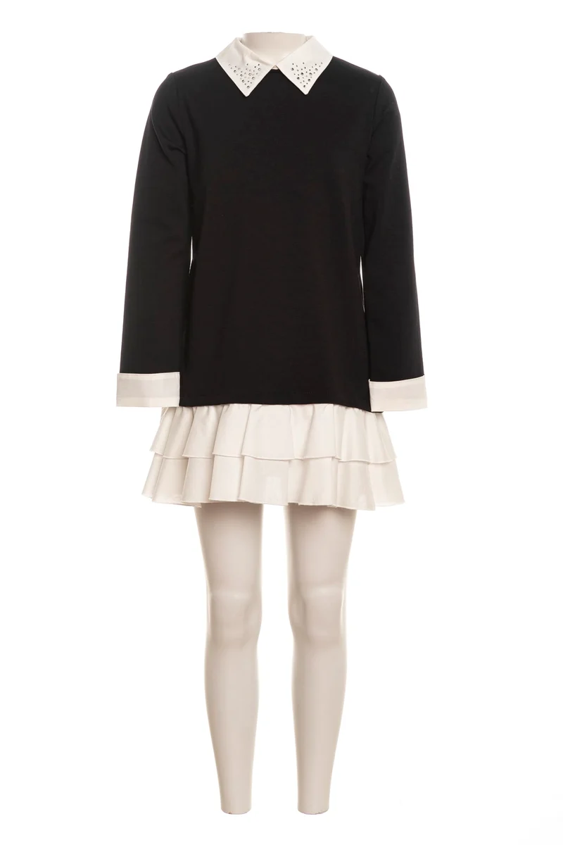 Abito Corto Imperial Kids Faux Shirt Da Bambina Nero Bianco