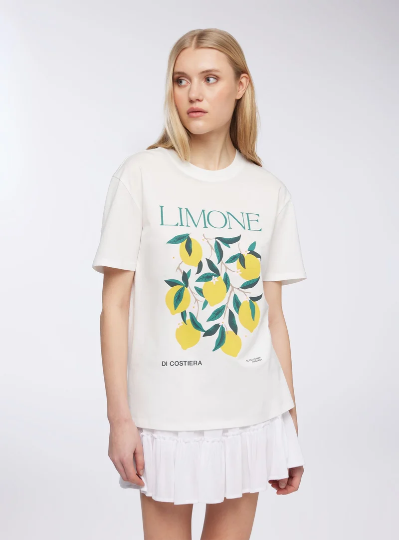T-shirt ampia con stampa frutta