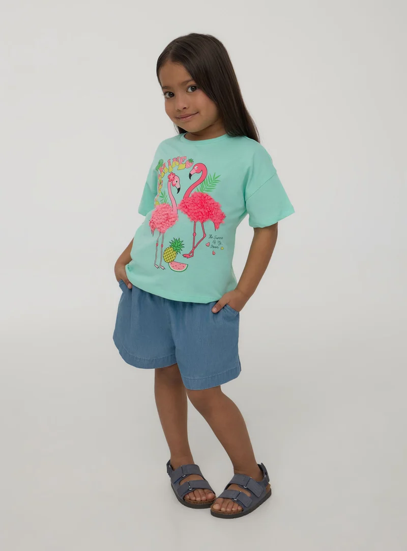 T-shirt crop con stampa e applicazioni