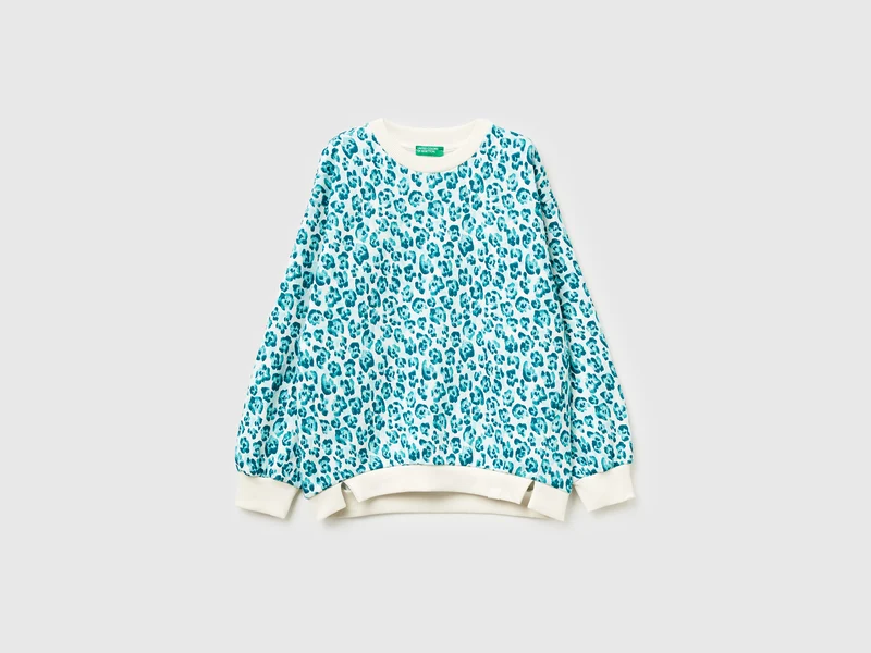 Felpa azzurra con stampa animalier
