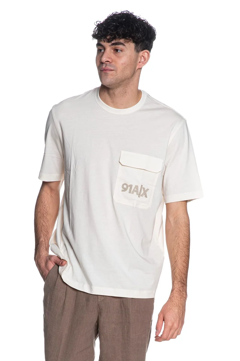 T Shirt Armani Exchange Ptch Pckt Ssl Da Uomo Panna