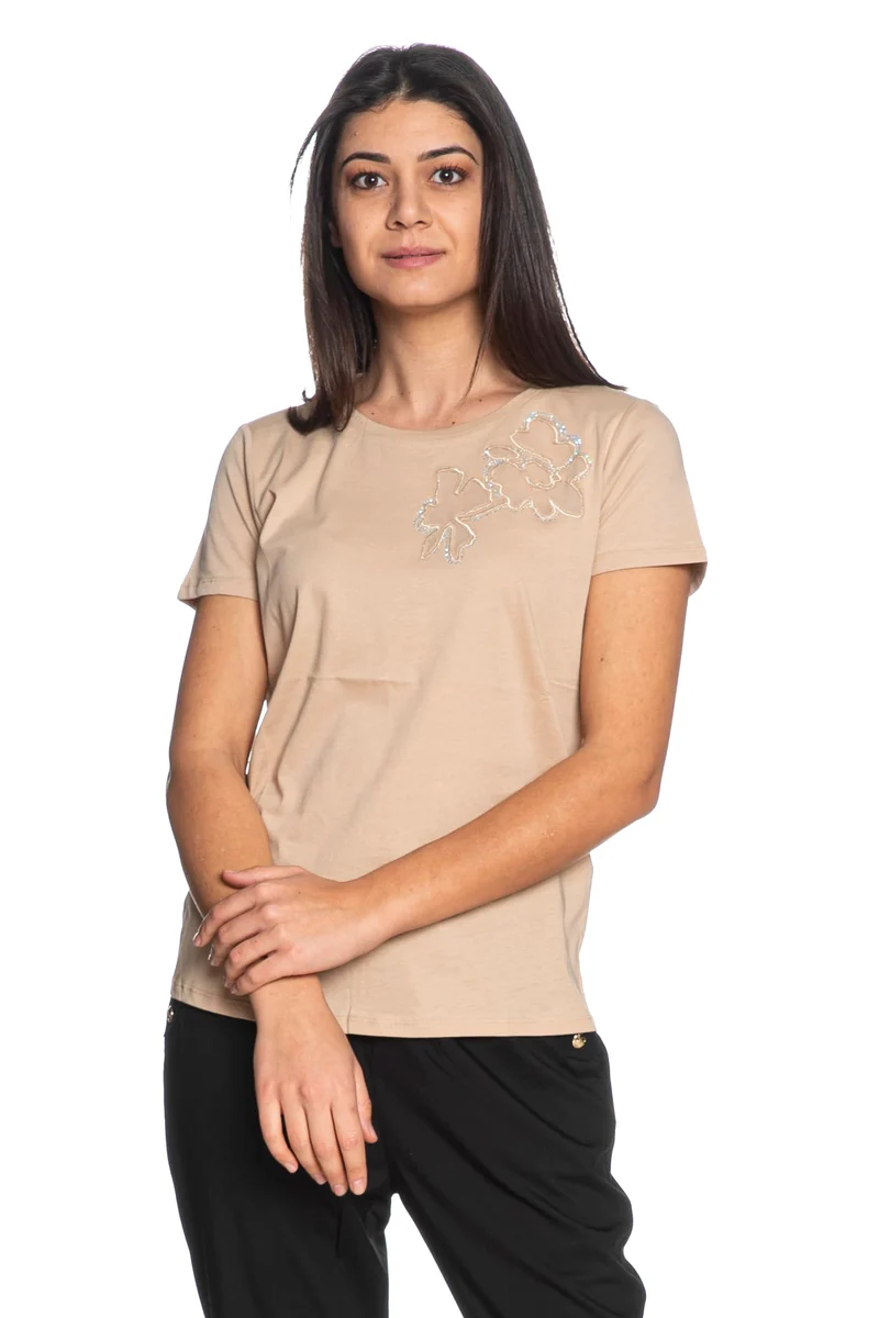T Shirt Liu Jo Mesh Flower Da Donna Beige
