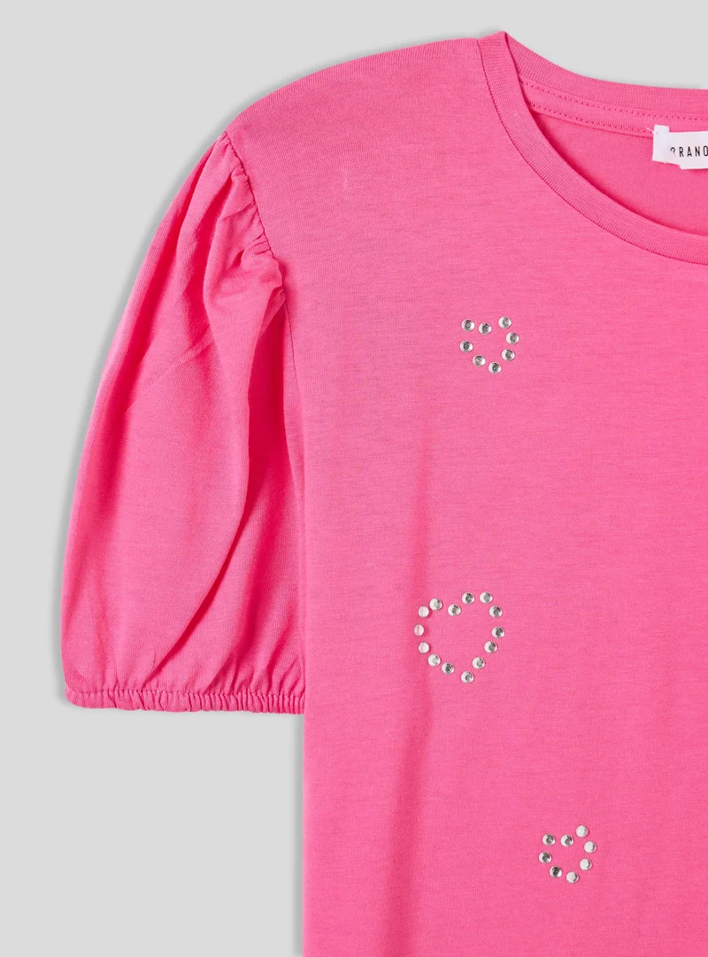 T-shirt maniche a palloncino e cuori