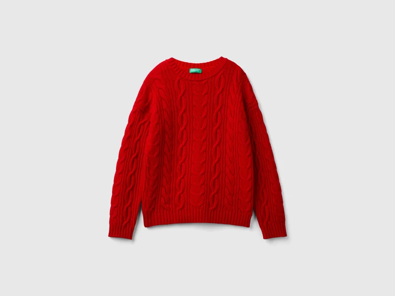 Maglia con trecce in misto lana
