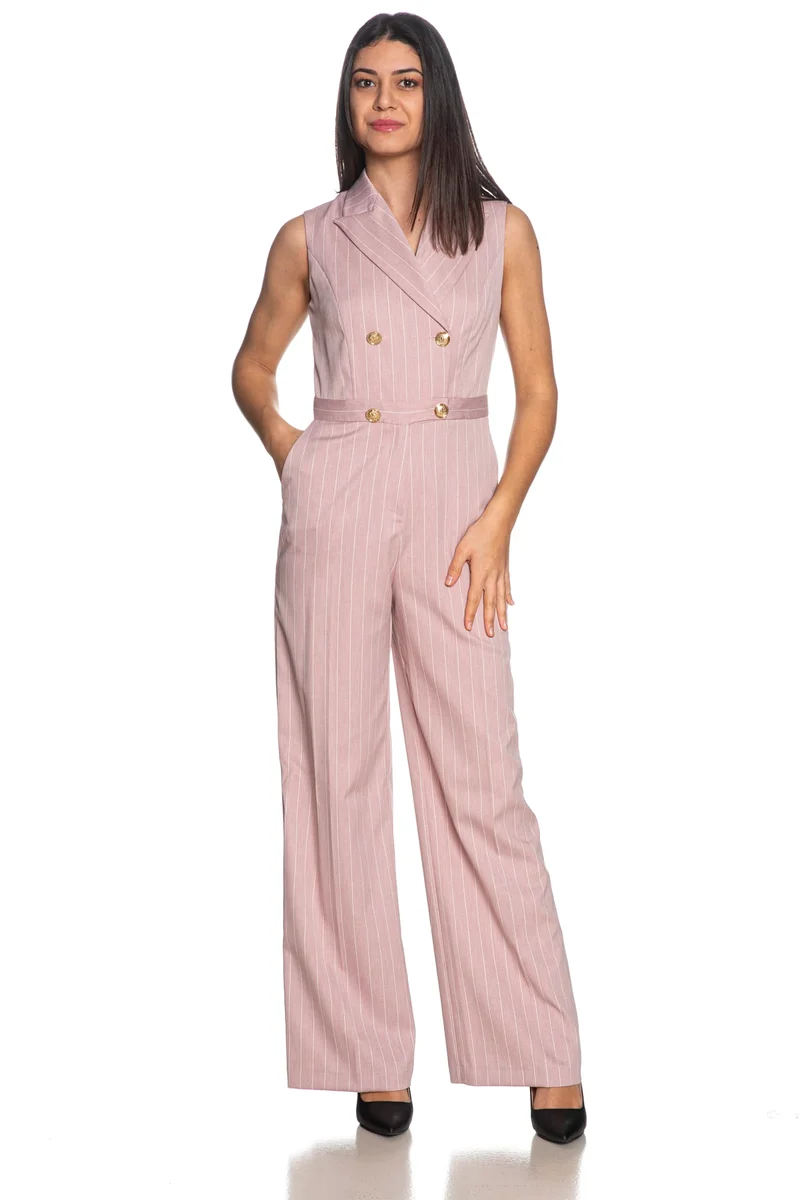 Tuta Intera Artigli Jumpsuit Pinstripe Da Donna Gessato Rosa Antico Melange Panna