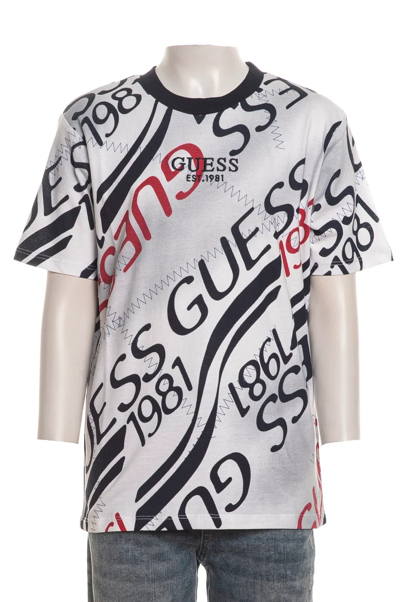 T Shirt Guess Ovr Ssl Sh Da Bambino Fantasia Navy Bianca Rossa