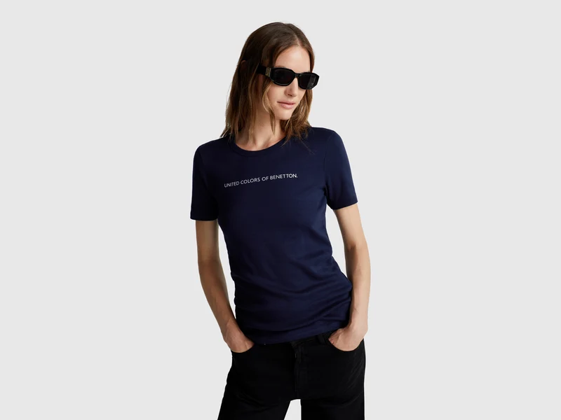 T-shirt 100% cotone con stampa logo glitter