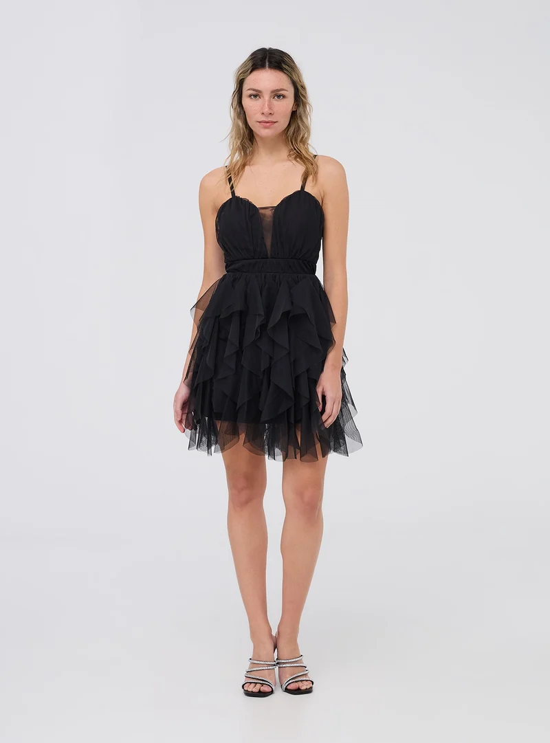 Vestito corto in tulle con balze