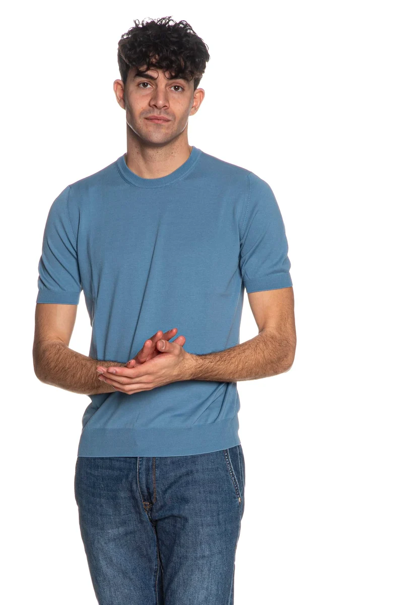 Maglia Gran Sasso Ss Knit Paricollo Da Uomo Celeste Avio