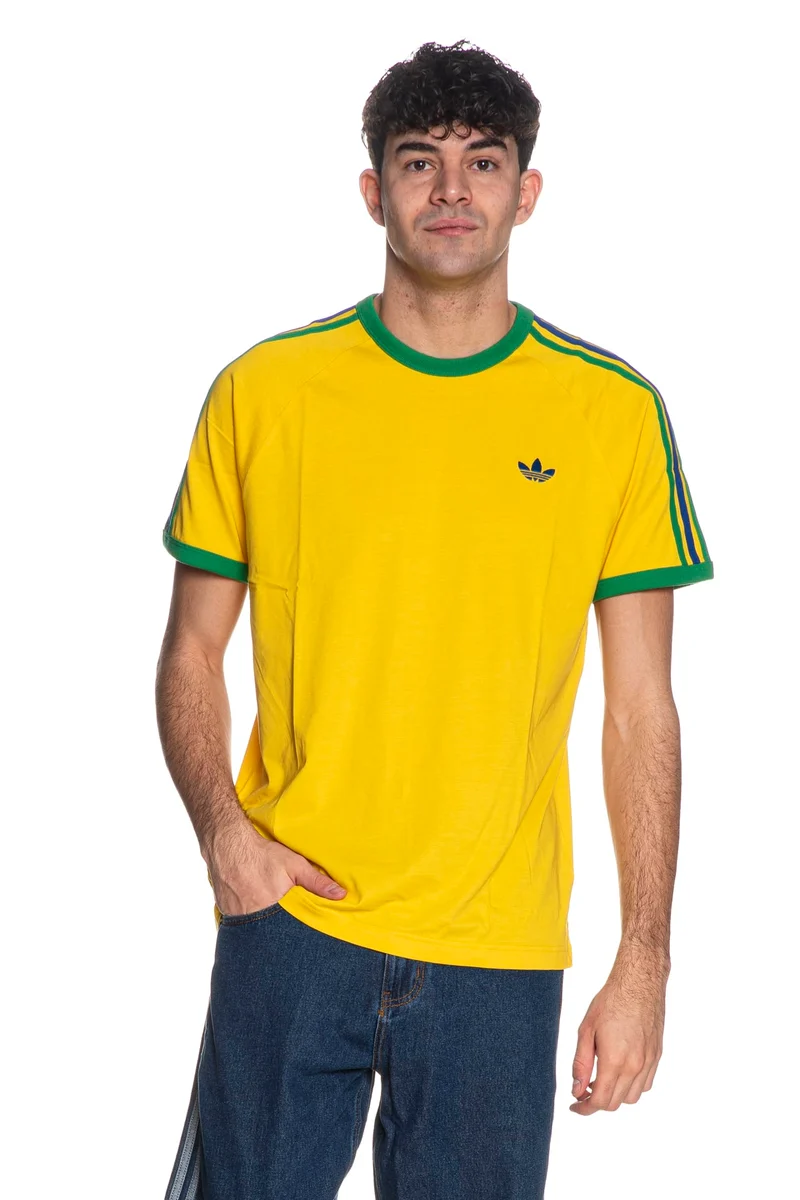 T Shirt Adidas Originals Brasil Three Stps Da Uomo Giallo Sole Blu Verde
