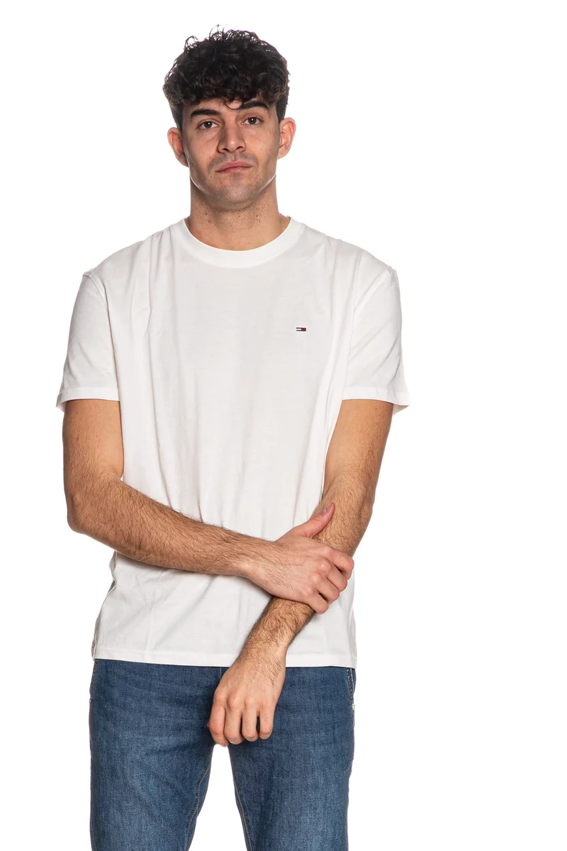 T Shirt Tommy Hilfiger Reg Linear Sflag Da Uomo Bianca