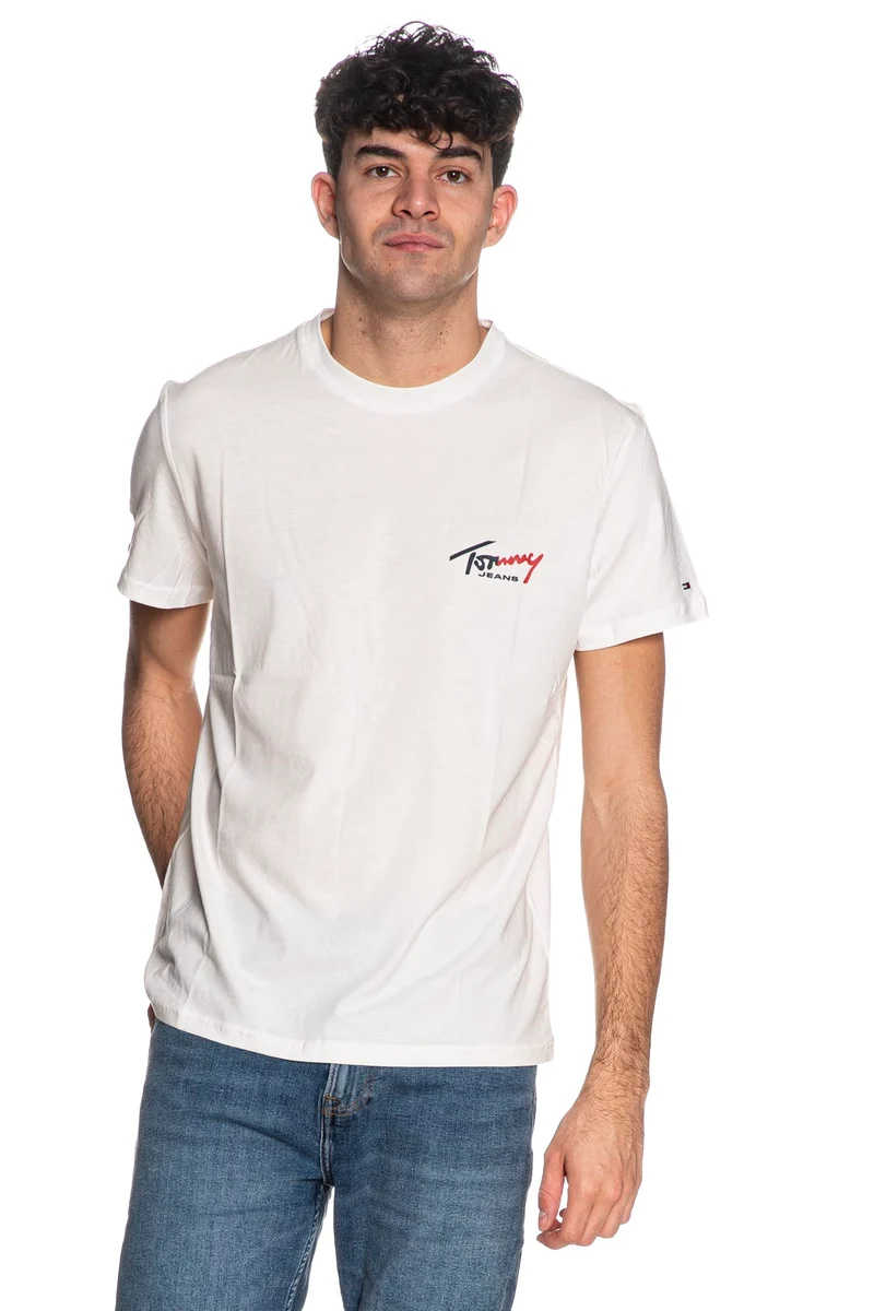 T Shirt Tommy Hilfiger Slim Sign Chest Da Uomo Bianca
