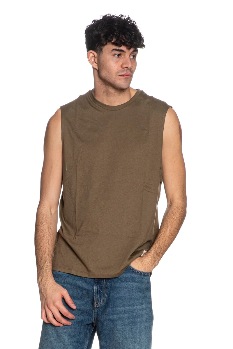 T Shirt Smanicata Calvin Klein Sm Jer Badge Muscle Da Uomo Verde Militare