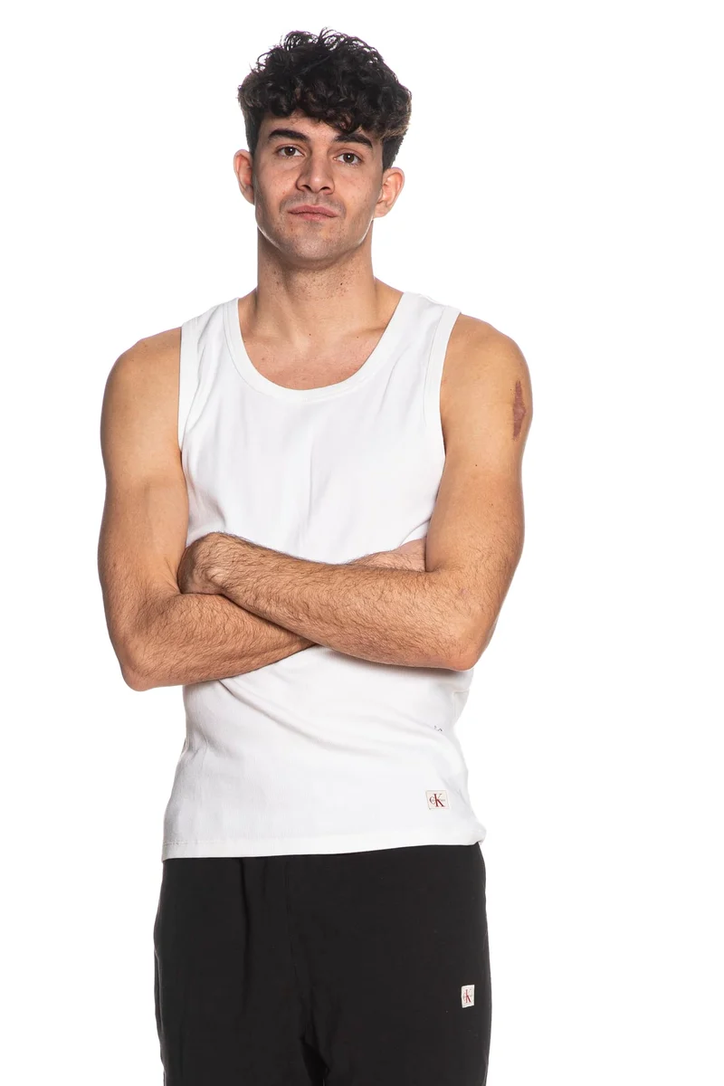 Canotta Calvin Klein Rib Badge Tank Top Da Uomo Bianca