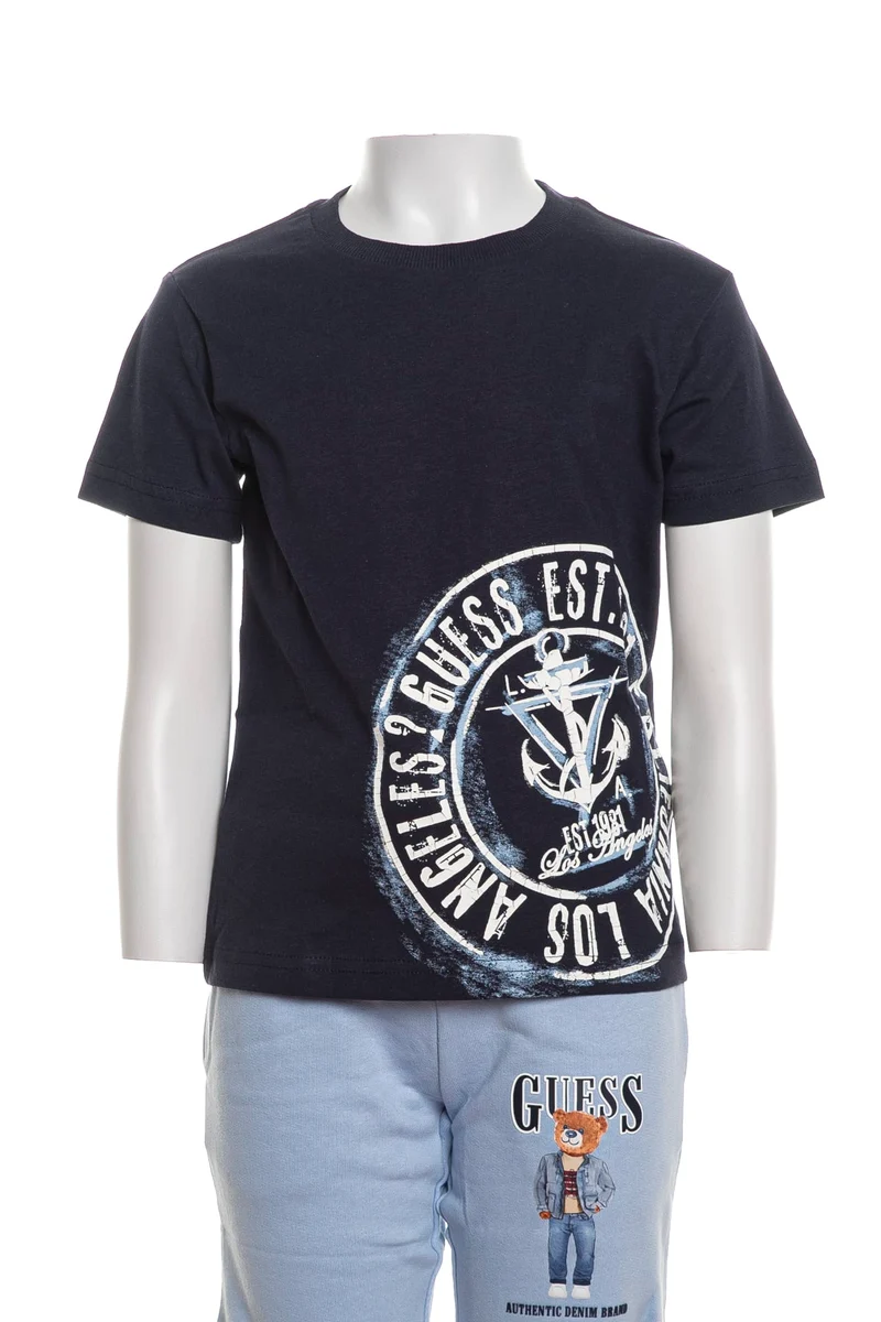 T Shirt Guess Ssl Naval Stamp Tee Da Bambino Blu Navy