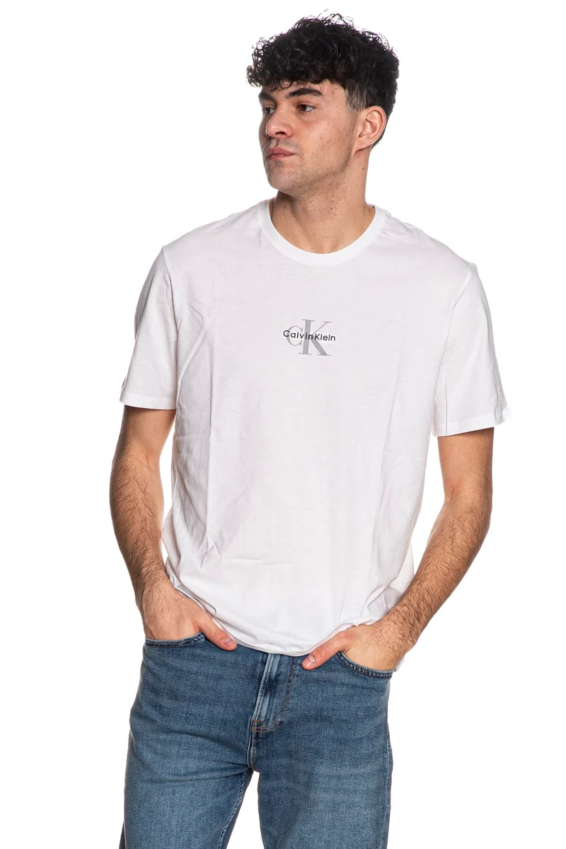 T Shirt Calvin Klein Ss Ck Emb Print Tee Da Uomo Bianca