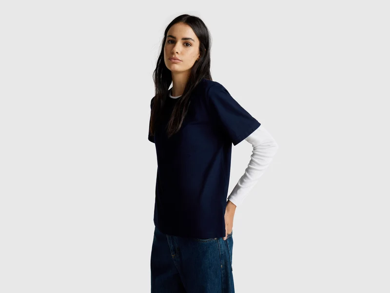 T-shirt girocollo in cotone fiammato