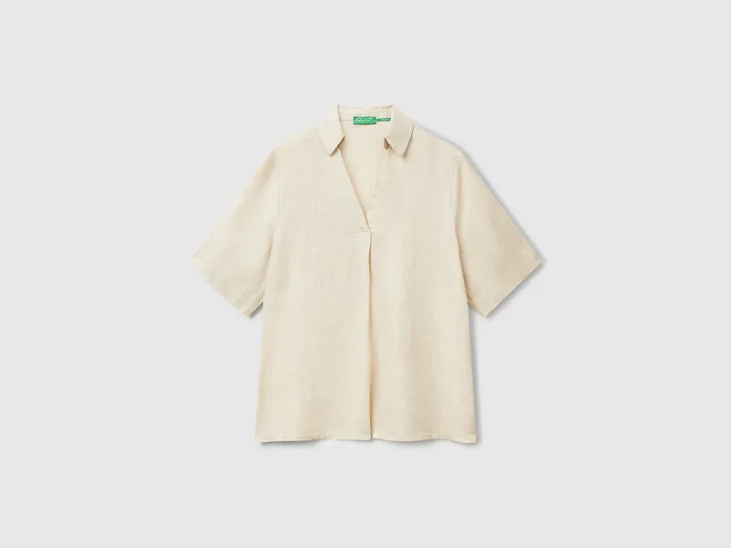 Blusa manica corta in puro lino