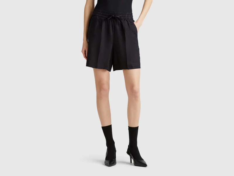 Shorts in puro lino con coulisse