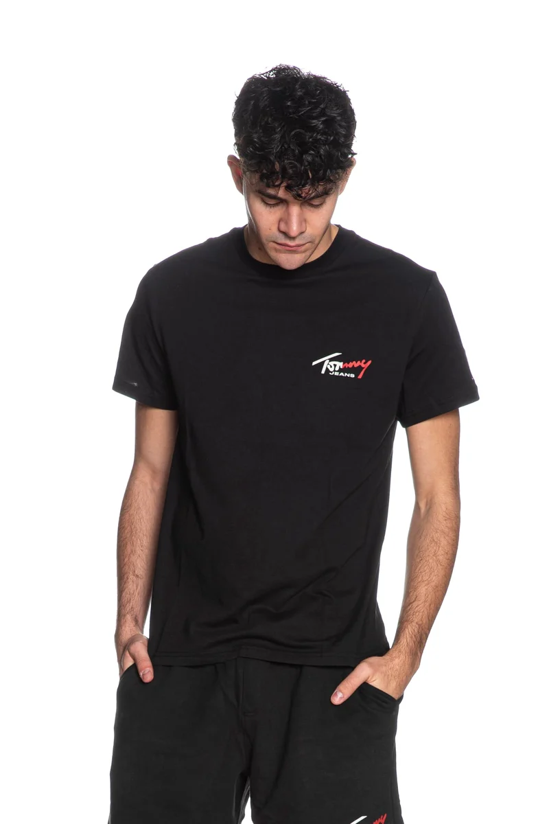 T Shirt Tommy Hilfiger Slim Sign Chest Da Uomo Nera