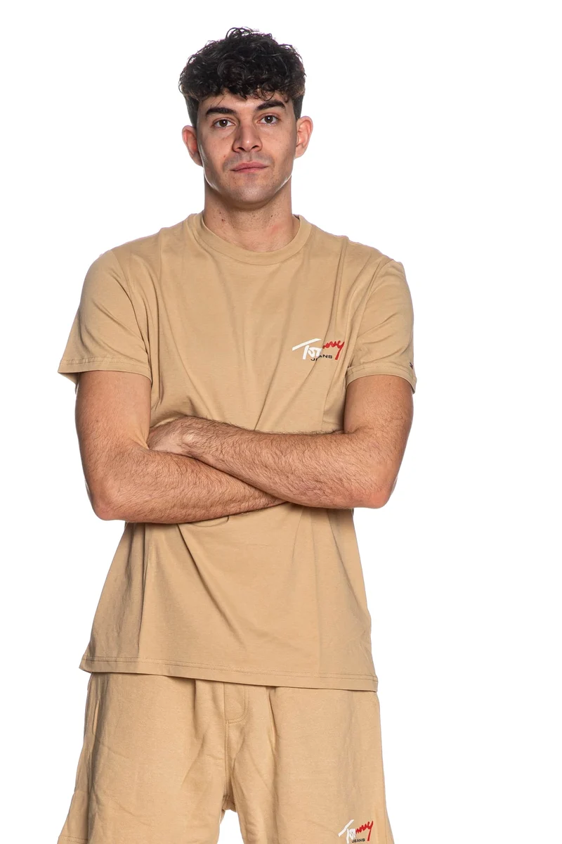 T Shirt Tommy Hilfiger Slim Sign Chest Da Uomo Cappuccino