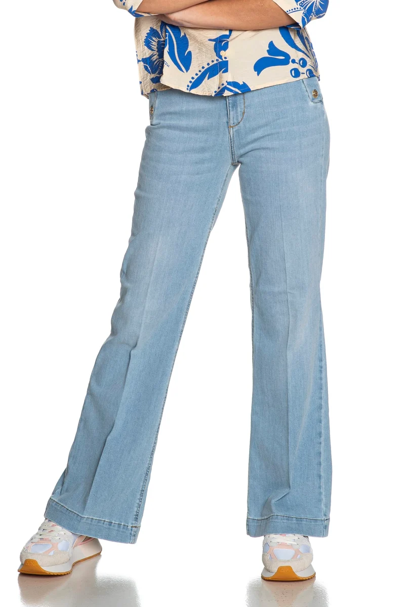 Jeans Liu Jo B Up Flare Button Da Donna Denim Delavè Light Blu