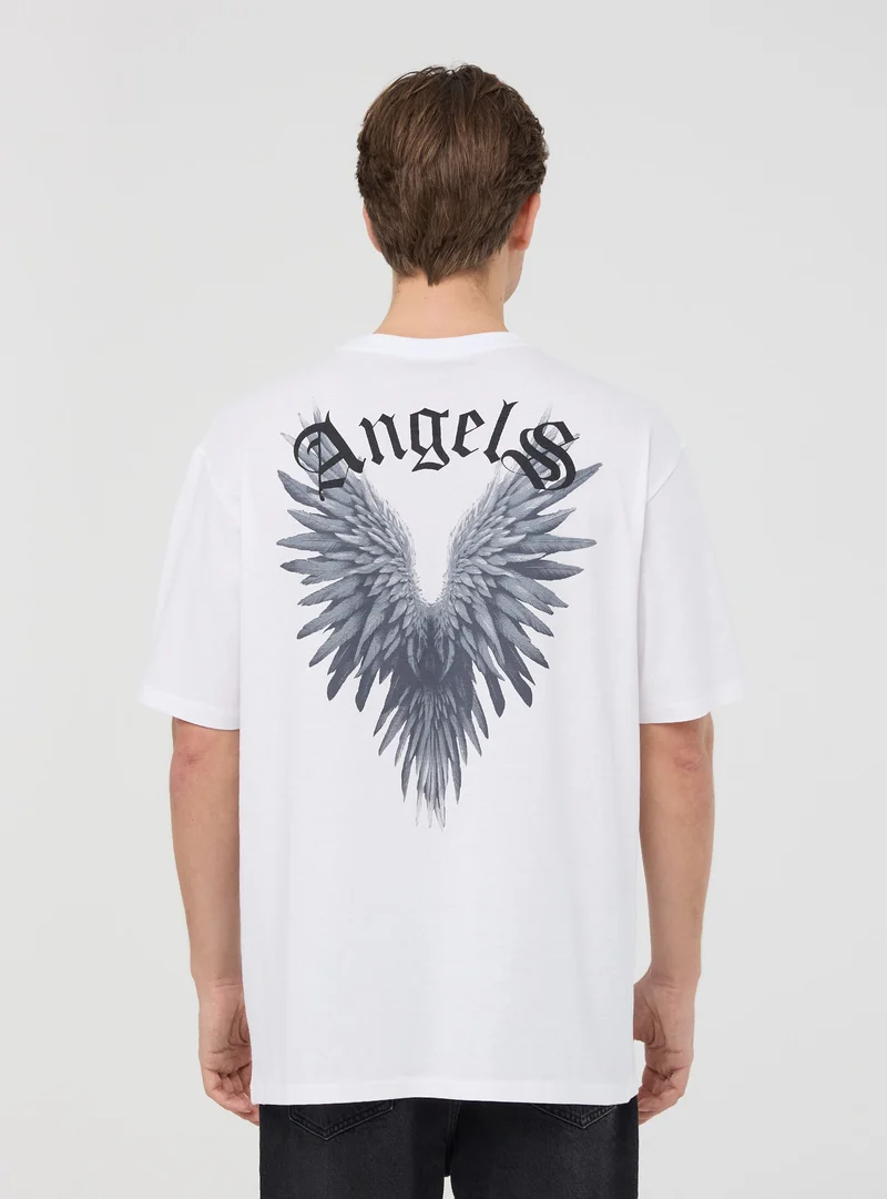 T-shirt over con stampa ali fronte/retro