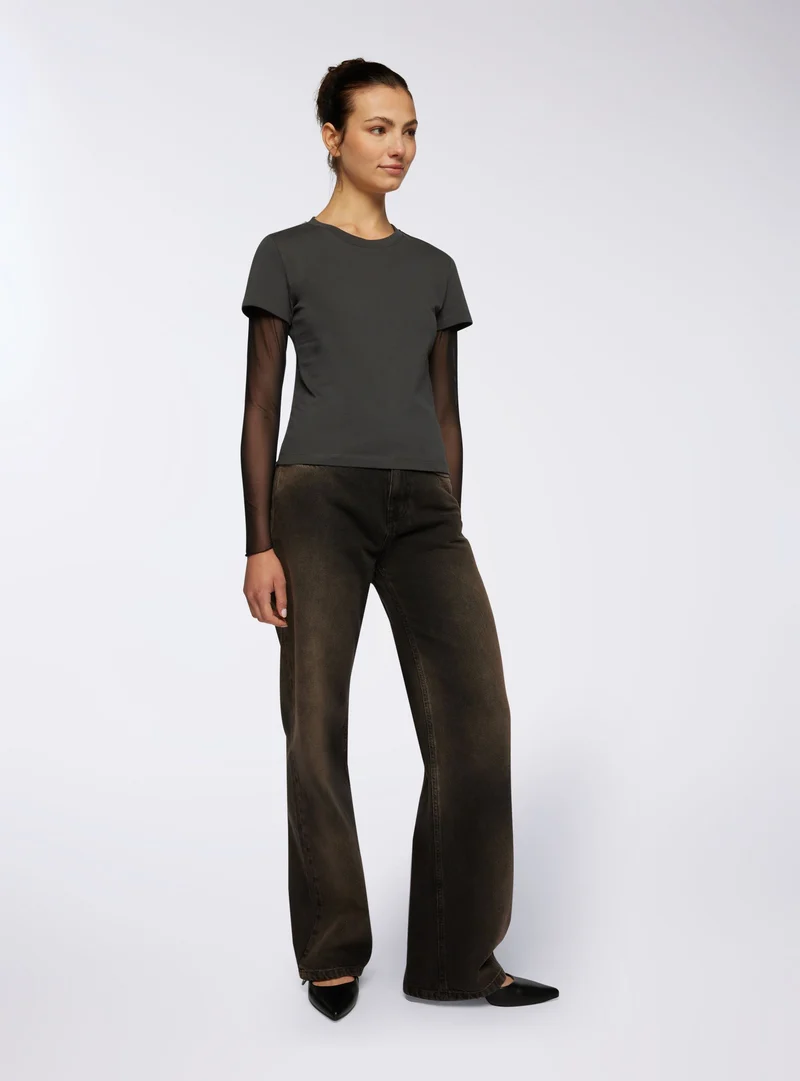 T-shirt manica lunga con maniche in tulle