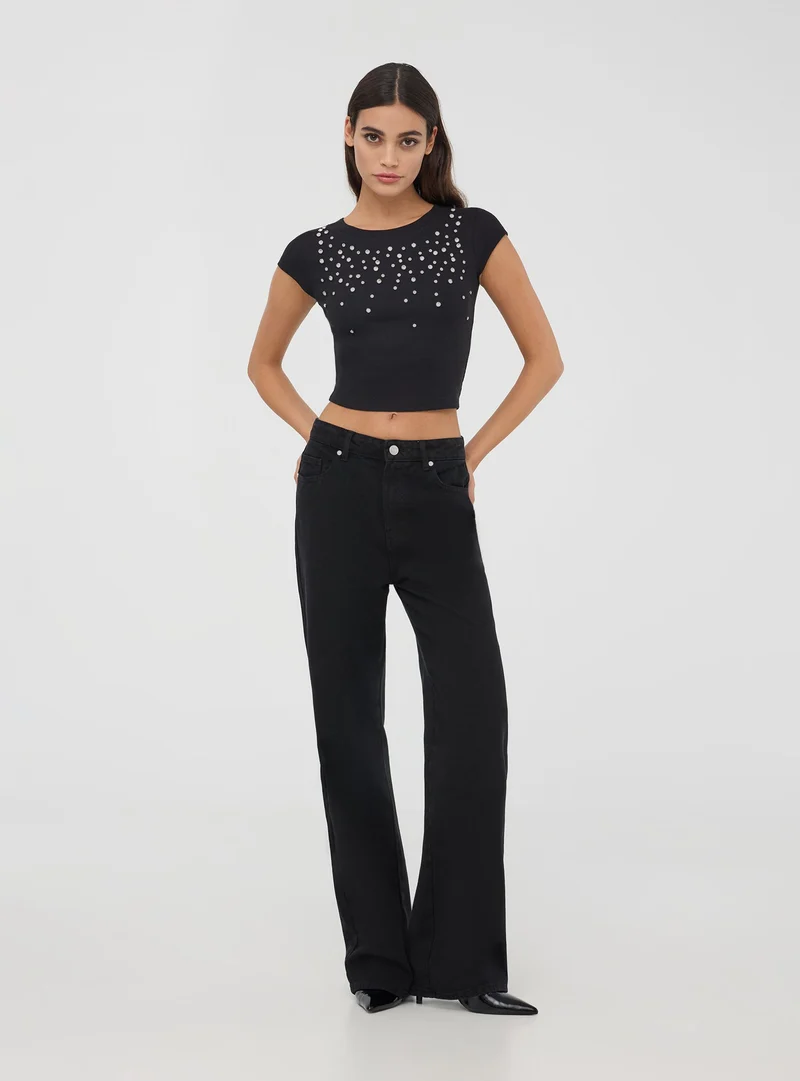 T-shirt crop con strass