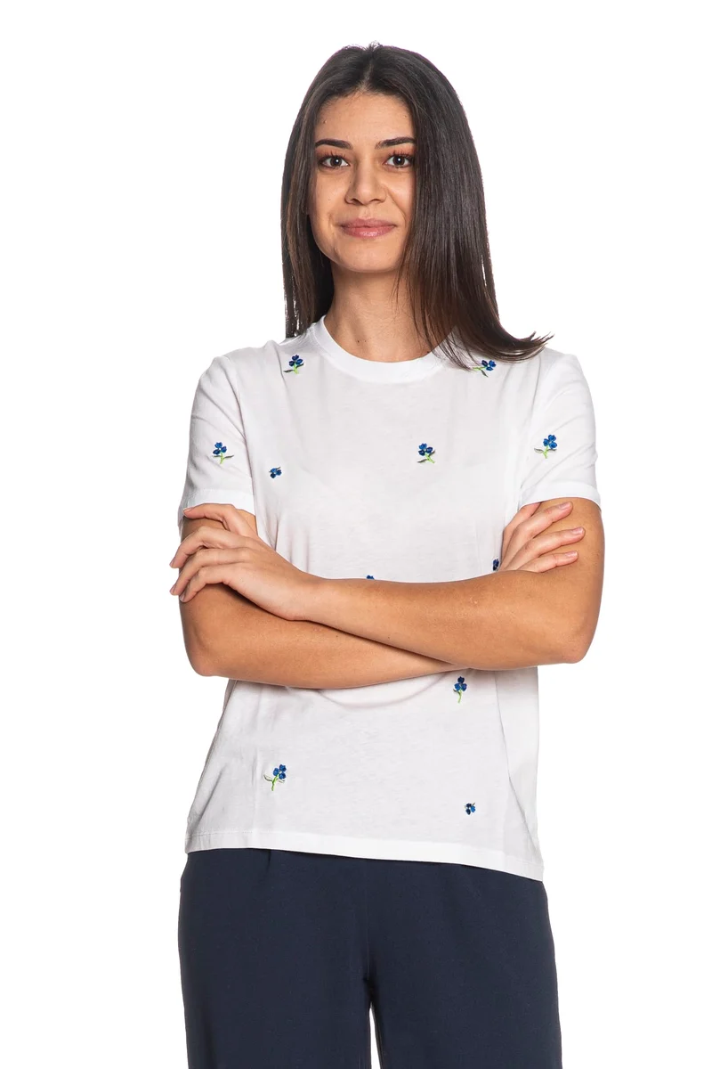 T Shirt Only Ketty Flowers Da Donna Bianca Fiori Blu