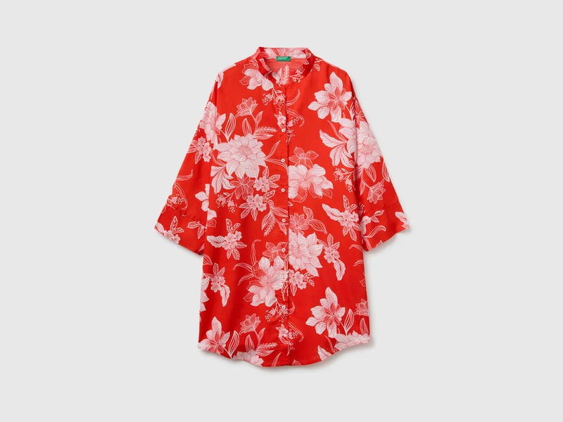 Camicione rosso corallo a fiori
