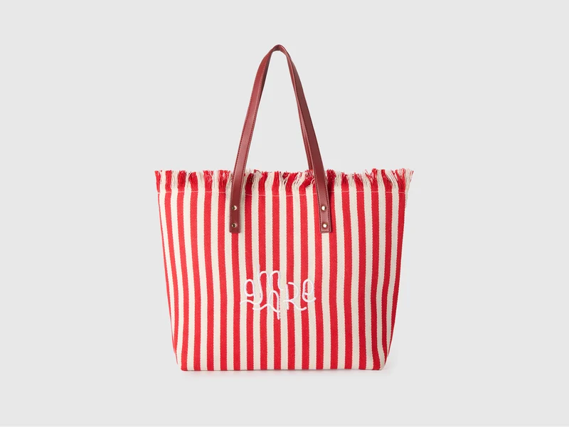 Tote bag a righe con frange