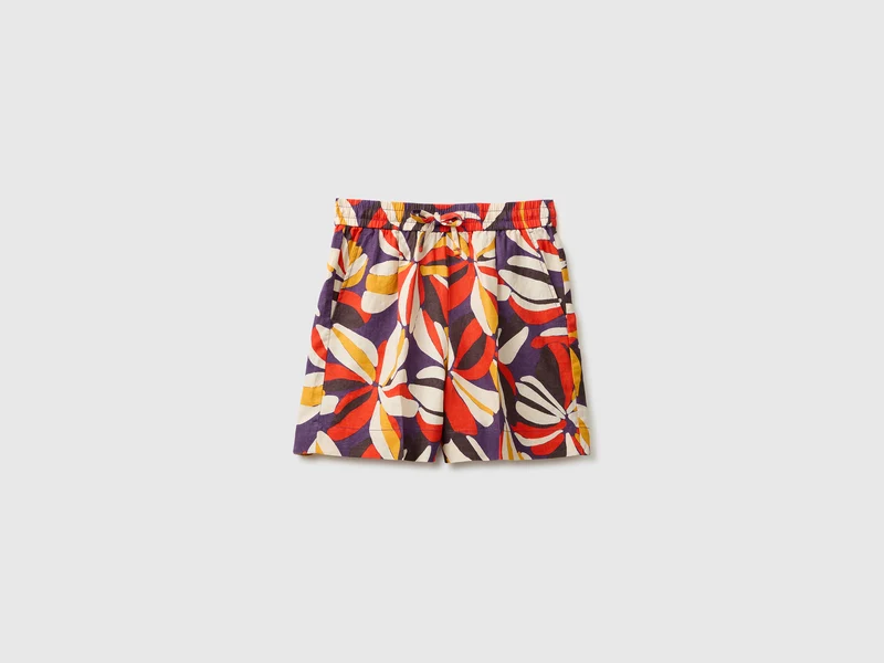 Shorts stampati in puro lino
