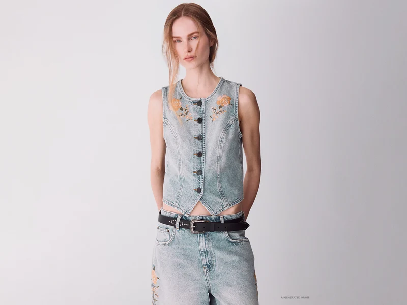 Gilet di jeans con rose